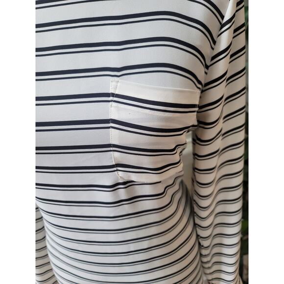 Loft Blouse Women's Size M White Black Striped Long Sleeve Button Cuff Top - Picture 4 of 11